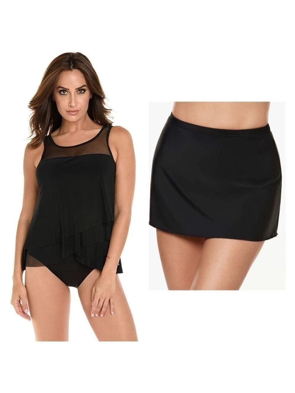 Mircale Suit Illusionist Mirage Tankini And Solid Skirt Bottom in Black Set